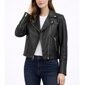 Gap New XS Faux Leather Moto Jacket Women Black Biker Core Aesthetic